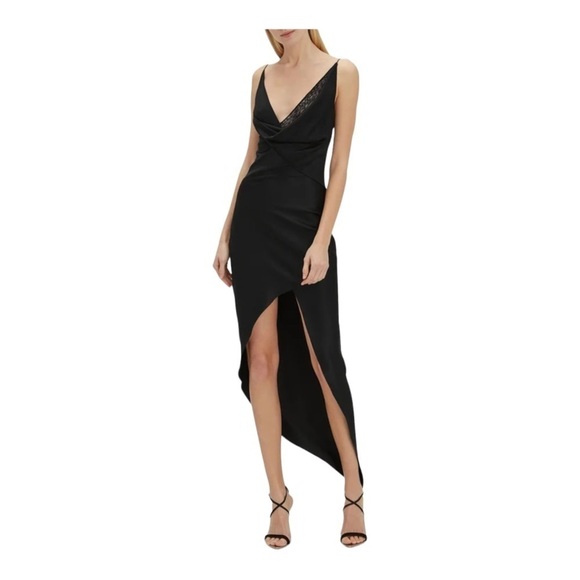 NWT CUSHNIE Black Lace Trim Wrap Around Midi Silk Slip Dress Size 10 - Picture 3 of 11